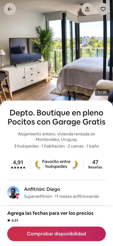 Anuncio de Virago en Airbnb: Depto. Boutique en pleno Pocitos con Garage Gratis